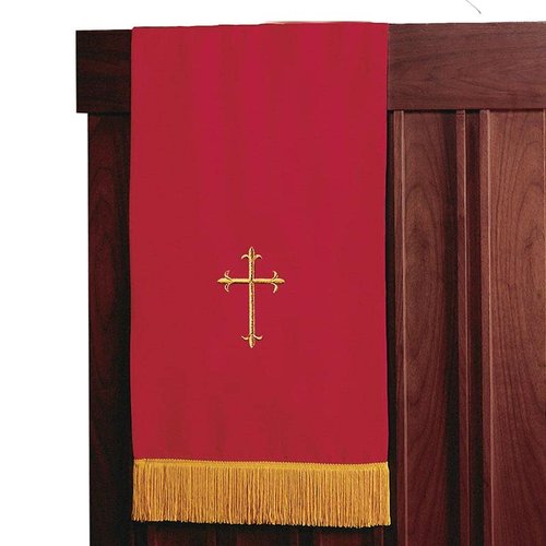 Murphy Robes Pulpit Scarves - Reversible Lectern Banner Embroidered with Gold Latin Cross Sanctuary Pulpit Scarf, 17 x 36-Inch, Red/White