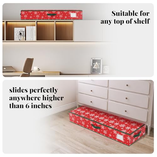 Christmas Gift Wrap Organizer Storage Box with Clear Pockets & Dividers