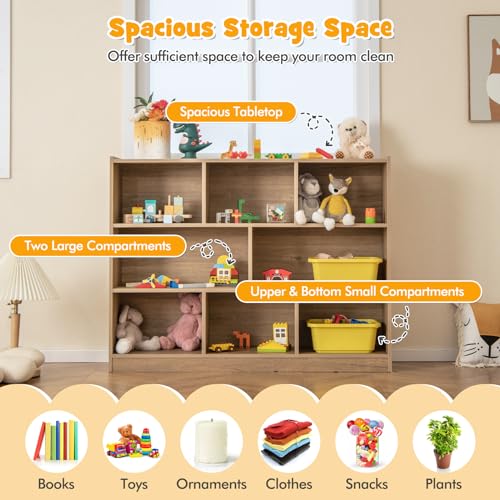 8-Section Kids Toy Storage Organizer - 3-Tier Wooden Classroom Bookshelf