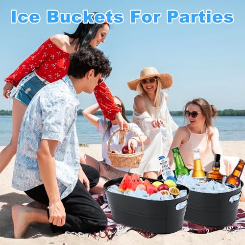 Black Galvanized Ice Bucket 4 Gallon Beverage Tub with Scoops for Parties & Drinks