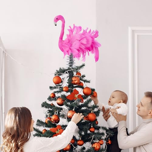 Pink Feather Flamingo Christmas Tree Topper - Tropical Holiday Decor