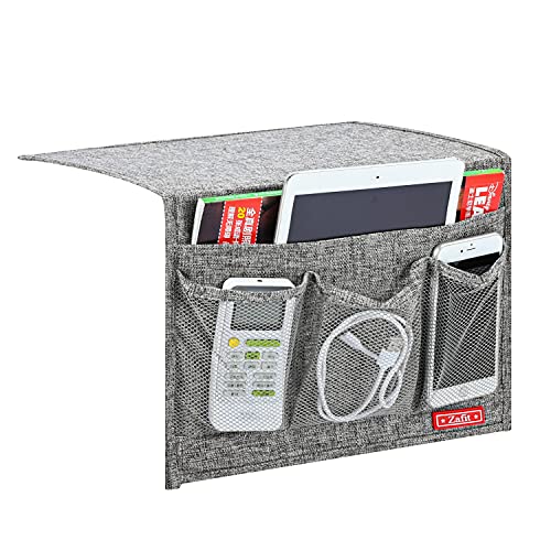 Linen Bedside Caddy Storage Organizer with 4 Pockets - Classic Grey