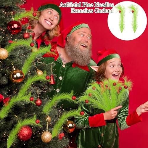 16 Pcs 17" Lime Green Curly Christmas Tree Picks with Red Ball