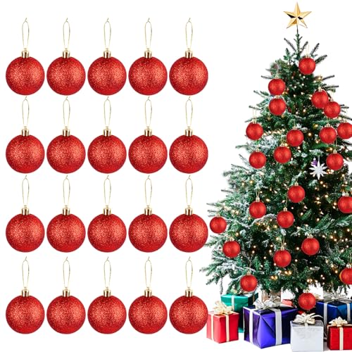 ChezMax Red Glitter Christmas Balls Ornaments - 20pcs 2.36'' Shatterproof Holiday Decor