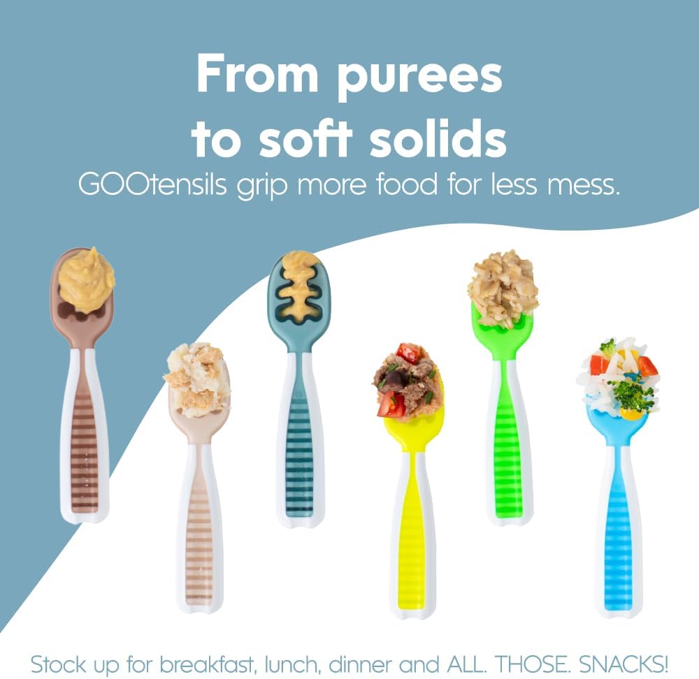 NumNum Baby Spoons Set - Silicone Pre-Spoon GOOtensils for Baby Led Weaning | 3-Pack, BPA-Free, Neutrals