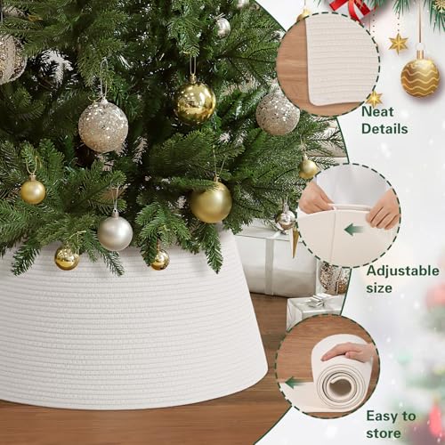 Degeyoyo White Large Christmas Tree Collar for 6-9ft Trees, Adjustable 20-28in