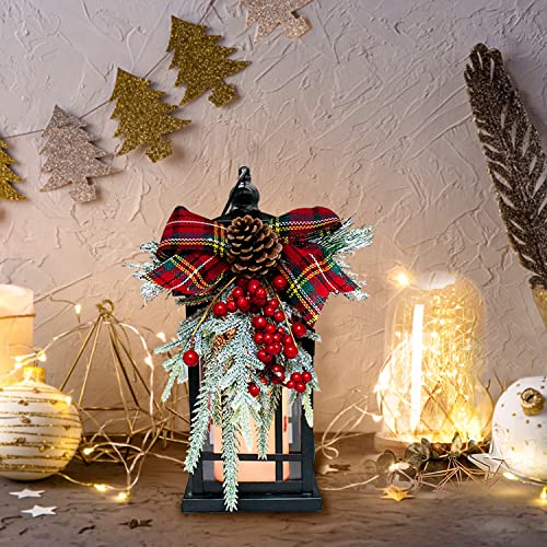 YuQi 14" Black Metal Christmas Lantern w/ LED Candle - Middle Variation (Fall Harvest Thanksgiving)