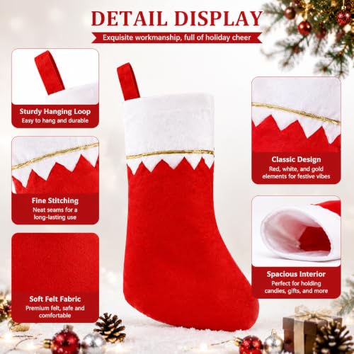 Christmas Stockings Bulk 24 Pack, 15-Inch Red Felt Santa Stockings for Fireplace