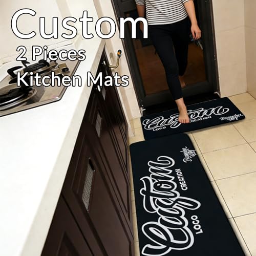 Custom 2-Piece Kitchen Runner Rug Set, Non-Slip Washable Anti-Fatigue Mats