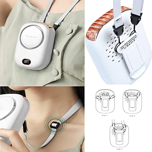 Portable Neck Fan and Handheld USB Rechargeable Personal Desk Fan 3-Speed White