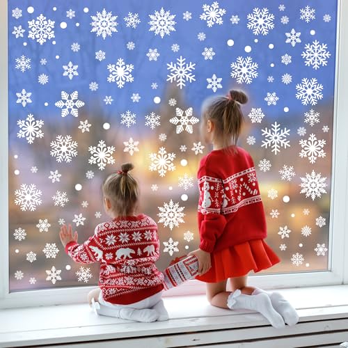 116PCS Christmas Snowflake Window Clings - Reusable Holiday Decor