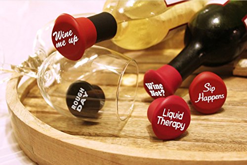 Vinakas 5-Pack Silicone Wine Stoppers - Fun, Witty Wine Gift Set for Men & Women