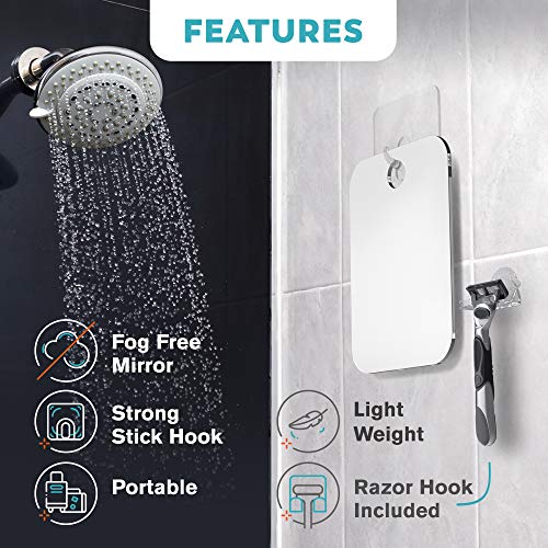 HONEYBULL Fogless Shower Mirror 6x8in No Drill Mount Anti-Fog Acrylic for Shaving