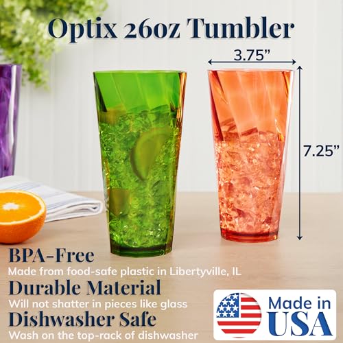 26oz Reusable Plastic Drinking Glasses, Jewel Tone Tumblers - Set of 8