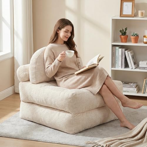 3-in-1 Convertible Corduroy Floor Sofa Bed with Adjustable Backrest