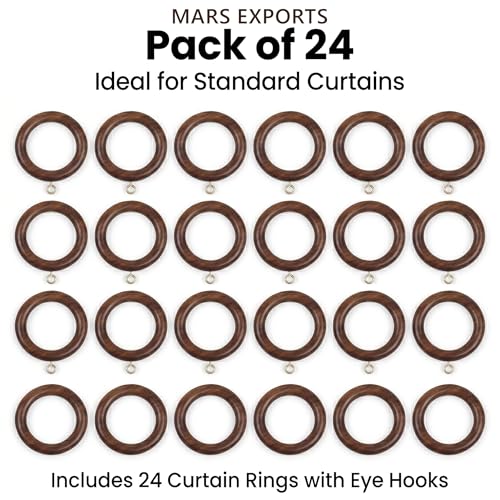 24-Piece Wooden Curtain Rod Rings, 2.2-Inch Inner Diameter Rosewood Rings
