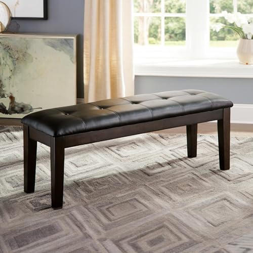 Tufted Faux Leather Dining Bench - 2-Person Backless Seat, Dark Brown