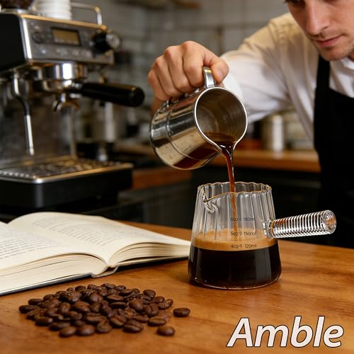 Amble 6oz Espresso Shot Cups with Handle - Durable Glass Coffee Measuring Cups