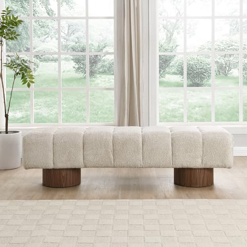 64-Inch Boucle Upholstered Dining Bench, Modern Rectangular Ottoman Seat