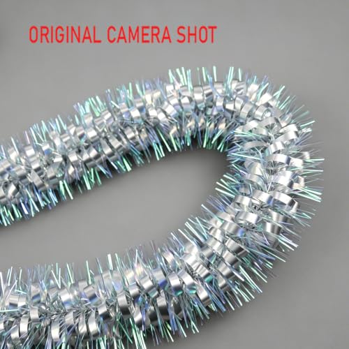 Psoeksdo 33ft Iridescent Silver Tinsel Garland - Glittering Christmas Decor for Indoor Outdoor