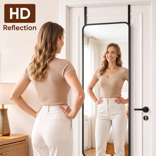 Suidia 48x14 Inch Full Length Over-the-Door & Wall Mount Mirror Black Rounded Rectangular