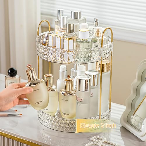 Anyoifax Clear 2-Tier Rotating Makeup Organizer with Gold Accents