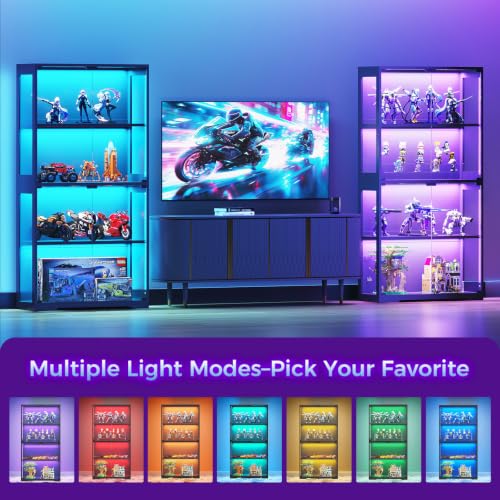 4-Tier Glass Display Cabinet with RGB LED Lighting and Push-to-Open Doors