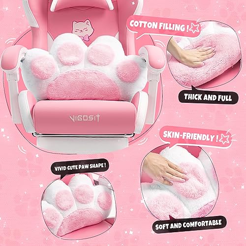 Pink Ergonomic Gaming Chair with Cat Ears, Footrest and Reclining Backrest