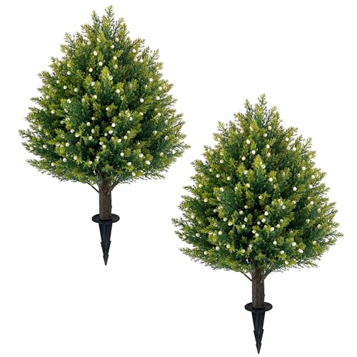 21-Inch Artificial Cedar Topiary Trees for Outdoor Entryway, 2-Pack