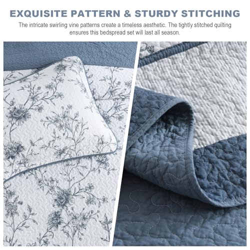 Oversized Floral King Bedspread Set - 100% Cotton, Reversible, 120x120