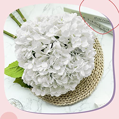 21-Inch Real Touch White Artificial Hydrangea Flowers with Stems, 5 Pack
