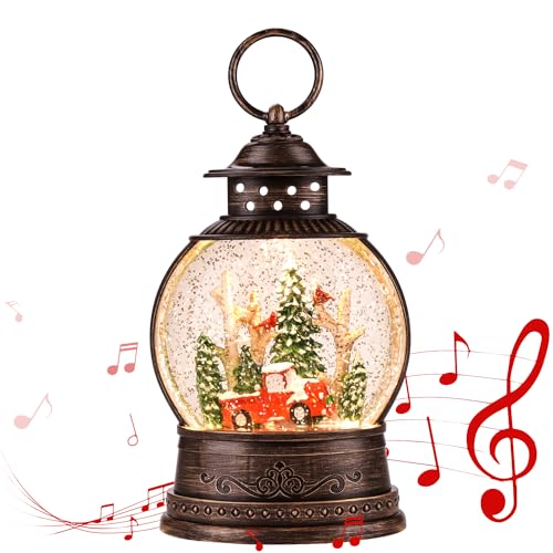 Musical Christmas Snow Globe Lantern with 8 Songs & Swirling Glitter Decor