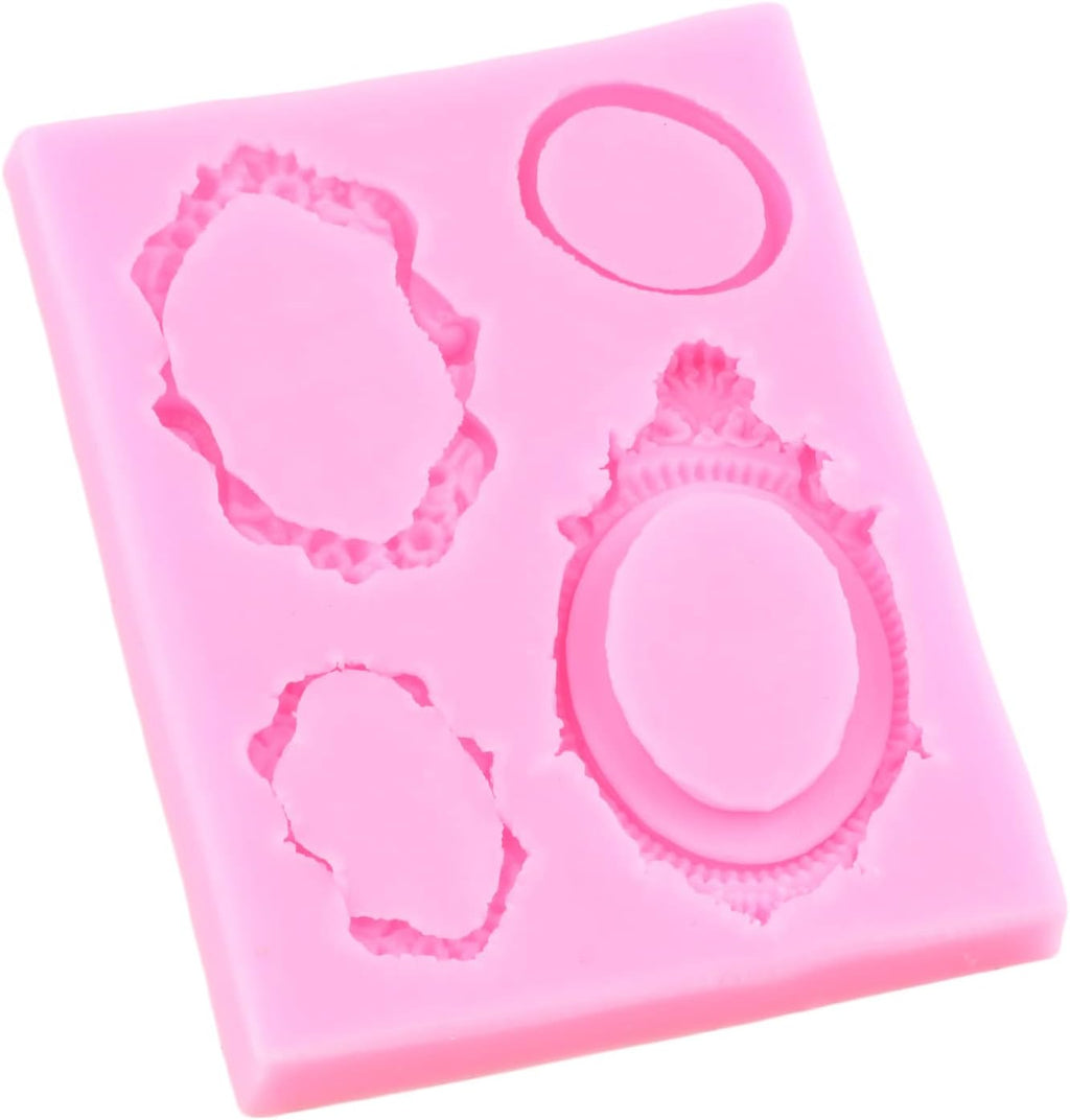 Skiennix Silicone Mold Set - Cinderella Fondant Molds for Cake Decoration | 4-Piece Baroque Photo Frame & Crown Design