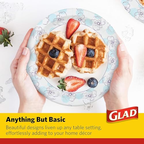 Glad Round Disposable Paper Plates, Blue Flower Pattern - Strong, Sturdy, Soak Proof, and Microwavable Decorative Plates for Dinner and Everyday Use, 10 Inch, 50 Count - 2 Pack