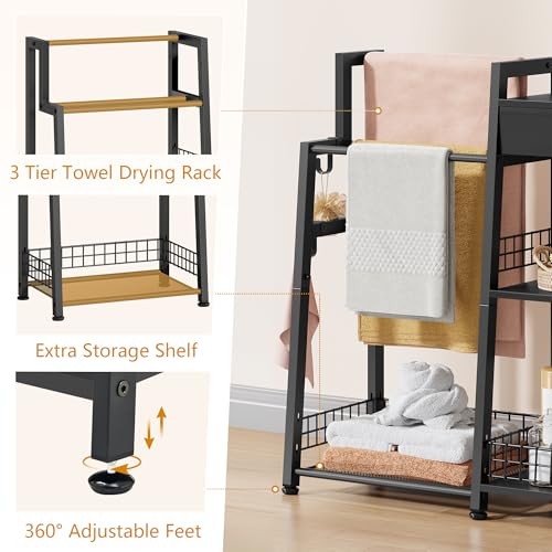 3-Tier Bathroom Ladder Shelf with Towel Rack and Storage Drawer