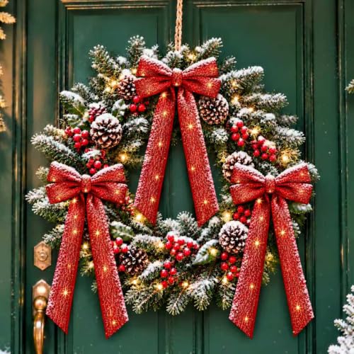 RRKTP 12Pcs Red Velvet Glitter Star Dot Bows 5x10in Holiday Decor