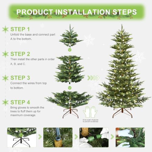 Liguanow 6ft Pre-lit Christmas Tree – Aspen Fir Layered design, 350 LED Lights, Hinged PVC/PE