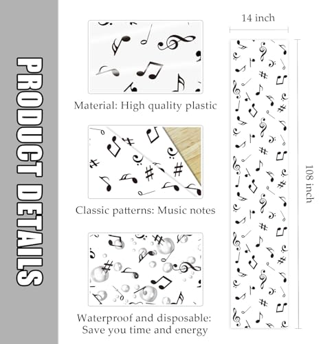 6 Pcs Music Notes Plastic Table Runner 14x108 inch for Party Wedding Birthday Baby Shower