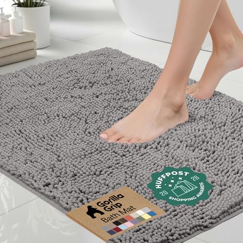 Gorilla Grip Thick Soft Chenille Bath Rug, 24x17 Grey Absorbent Mat