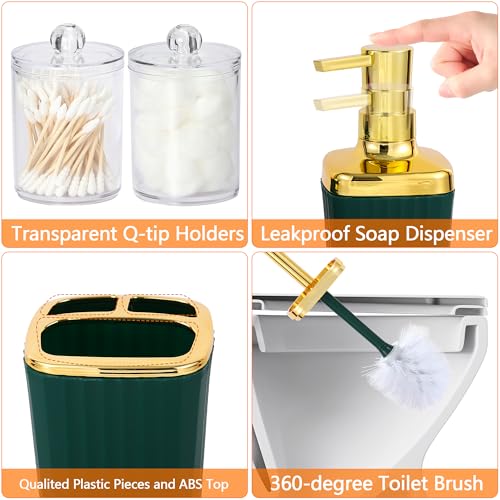 9-Piece Dark Green Bathroom Accessory Set with Trash Can and Vanity Tray