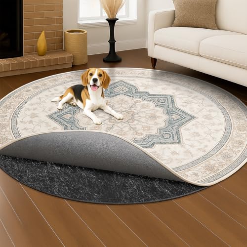 5ft Round Non-Slip Rug Pad, 1/8 Inch Waterproof Felt and Rubber Carpet Gripper
