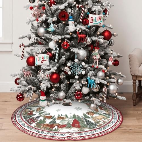 Horse Christmas Tree Skirt 36 Inch - Festive Holiday Xmas Tree Mat
