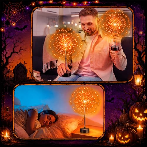 Halloween Firework Lights Table Centerpiece - 3 Pack Orange LED Decorative Decor