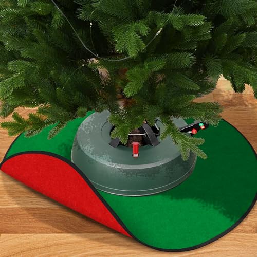 35-Inch Red & Green Christmas Tree Pad Stand Mat - Reversible Felt Floor Protector