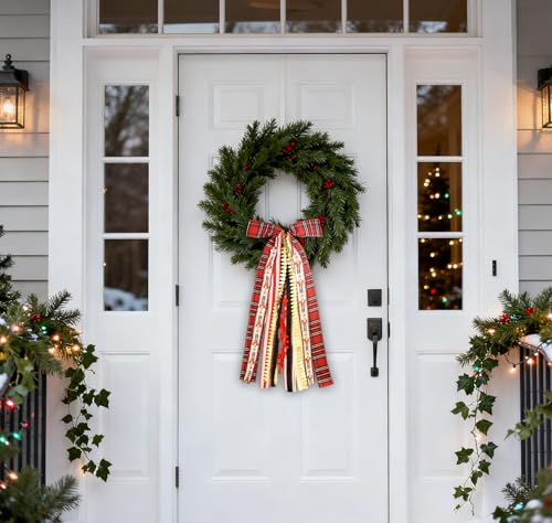Vickasi Christmas Red Plaid Wreath Bows for Front Door, Xmas Trees, Variation C