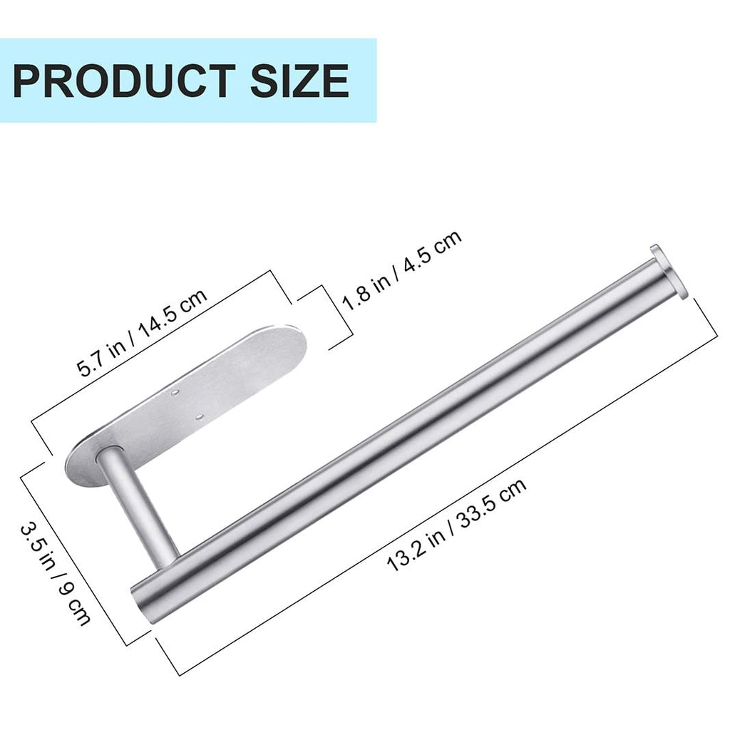 CUXIXA Paper Towel Holder Under Cabinet 2 Pack,Stainless Steel Paper Towel Holder Wall Mount for Kitchen, Bathroom, RV, Paper Towel Rack with Self Adhesive and Screws (Silver)