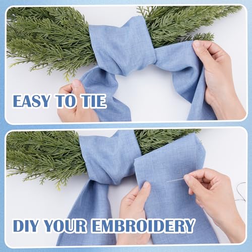 Blue Wreath Sash for Front Door 2 Pack - 60 Inch Blank Linen Rustic Wreath Ribbon for DIY Embroidery and Farmhouse Home Decor