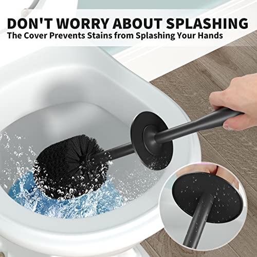 Toilet Brush and Holder Set (2 Pack) - 16" Long Handle Scrubber, Black