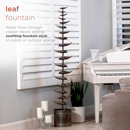 Indoor Outdoor Metal Tiered Leaves Water Fountain - 70 Inch Silver Water Feature, Water Fountain