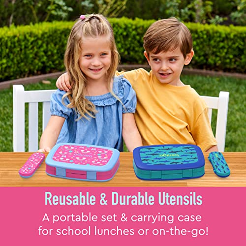 Kids Reusable Plastic Utensil Set with Fork, Spoon & Travel Case - BPA-Free